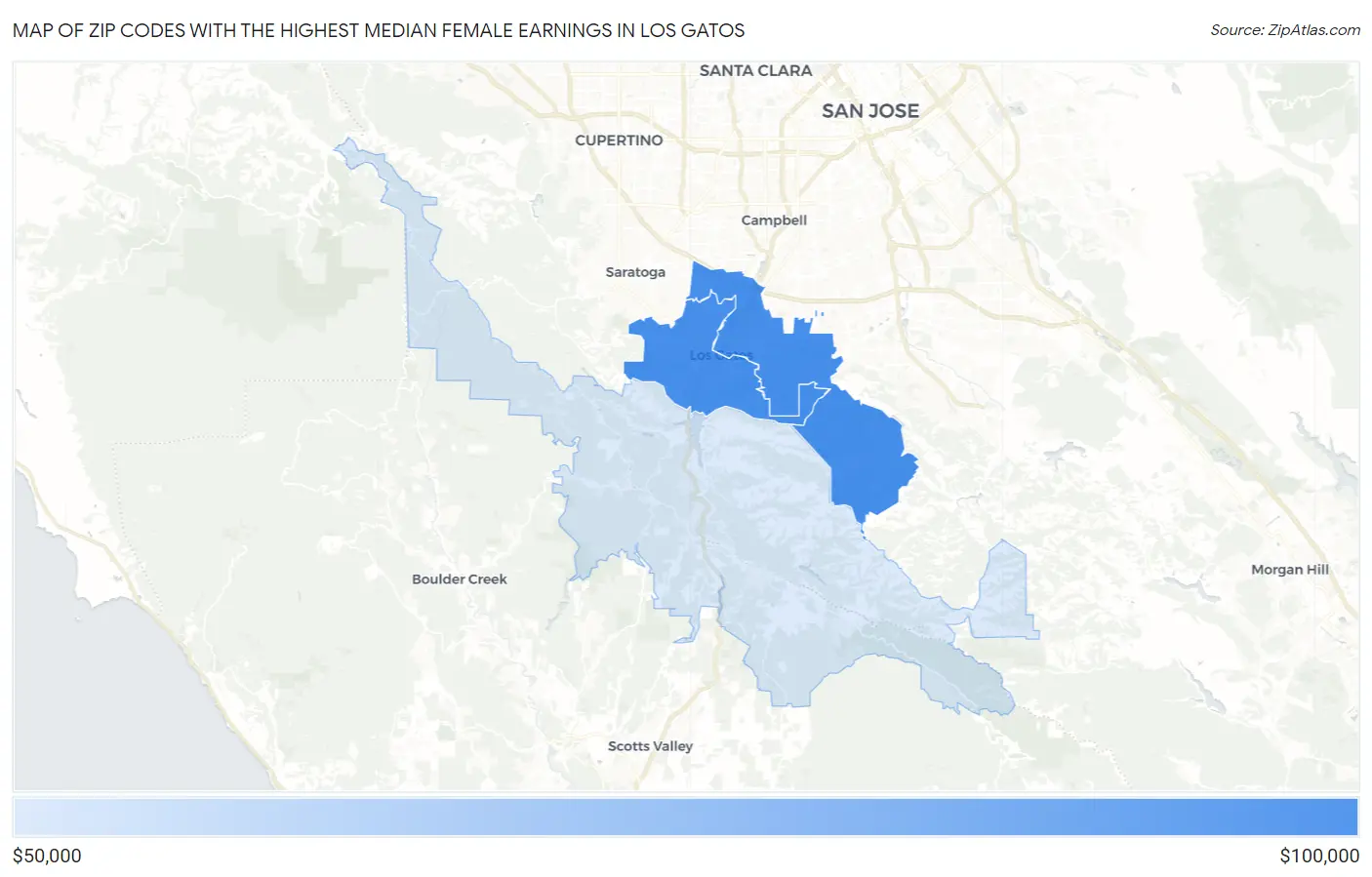 Zip Codes with the Highest Median Female Earnings in Los Gatos Map