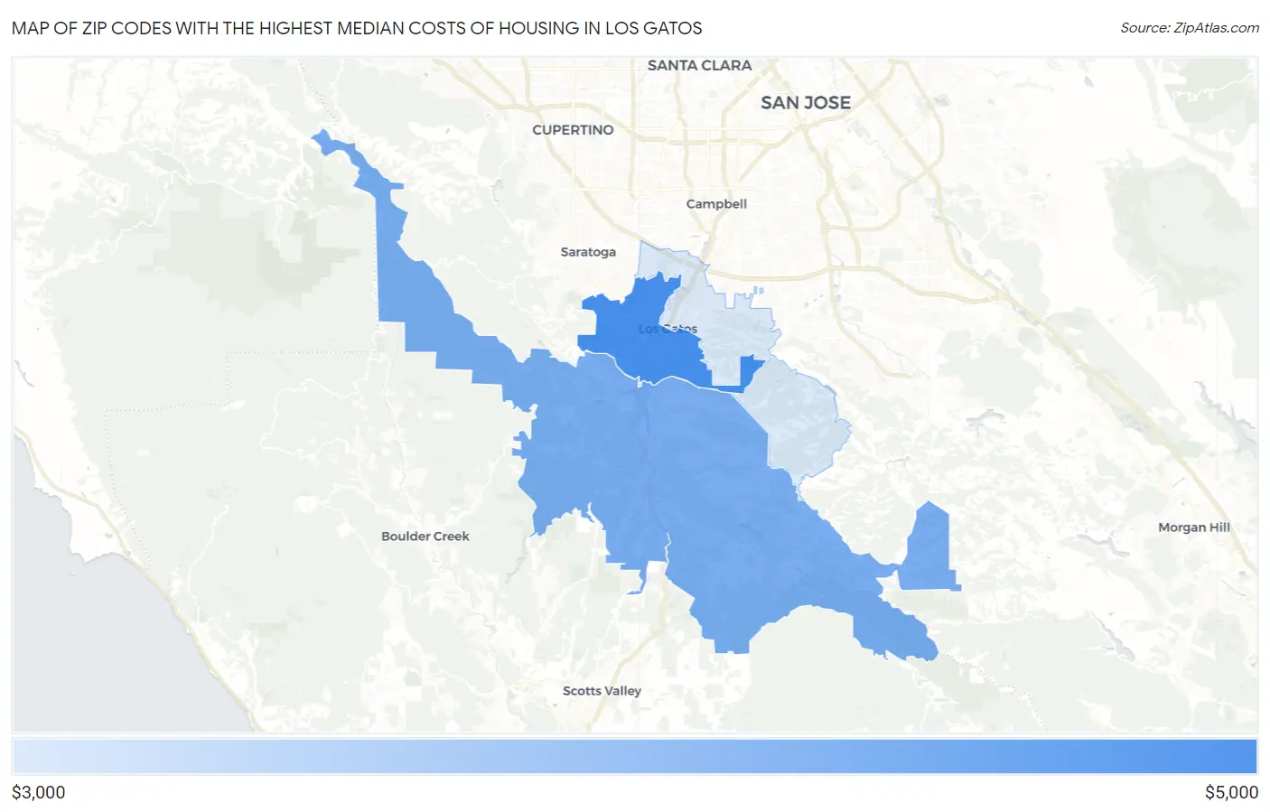 Zip Codes with the Highest Median Costs of Housing in Los Gatos Map