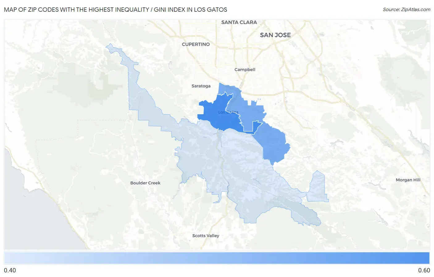 Zip Codes with the Highest Inequality / Gini Index in Los Gatos Map