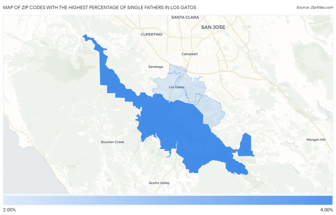 Zip Codes with the Highest Percentage of Single Fathers in Los Gatos Map