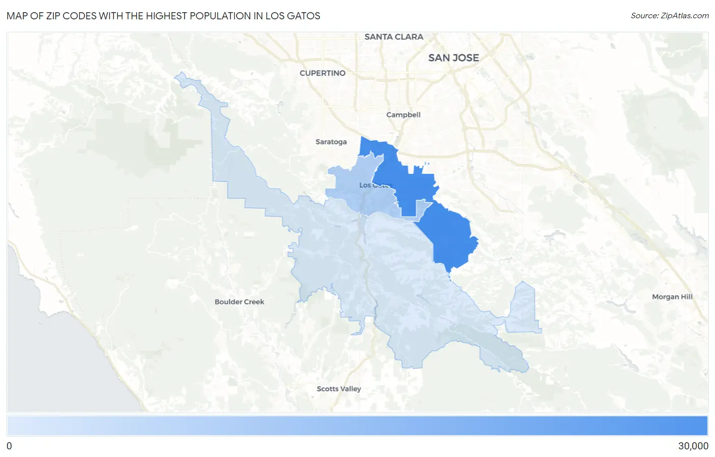 Zip Codes with the Highest Population in Los Gatos Map