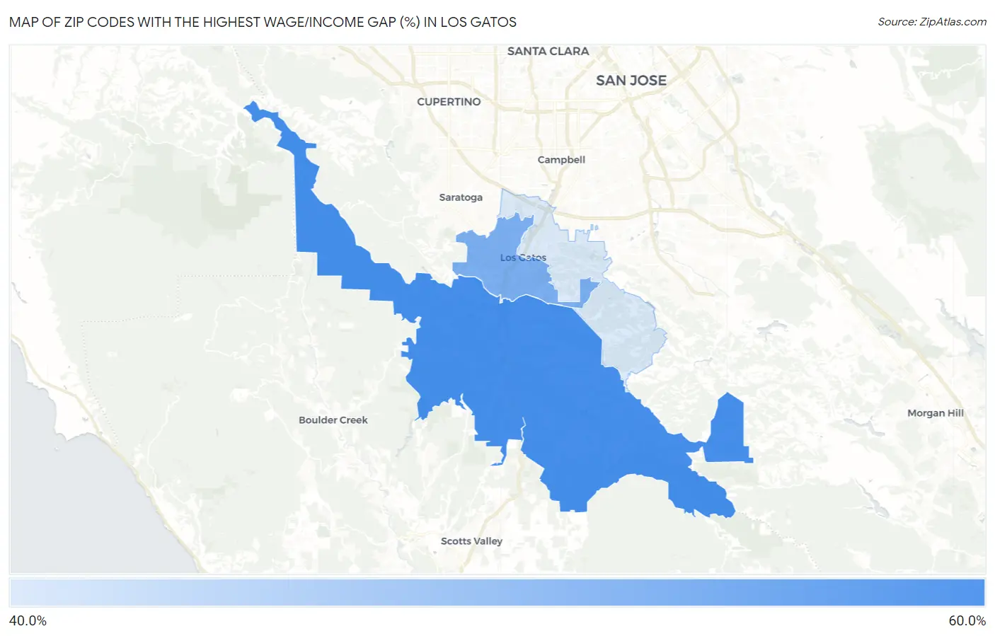 Zip Codes with the Highest Wage/Income Gap (%) in Los Gatos Map