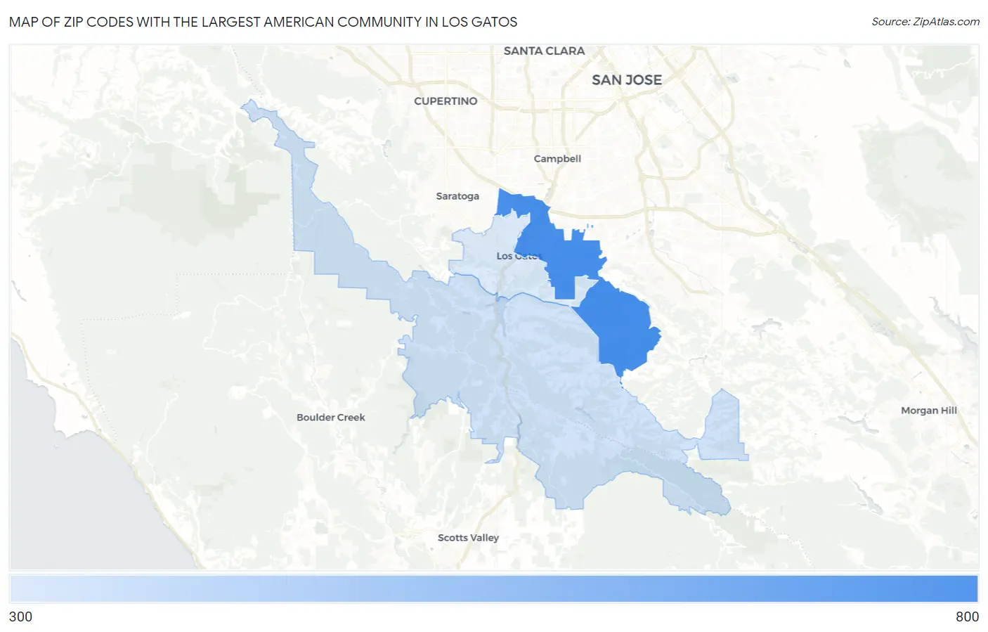 Zip Codes with the Largest American Community in Los Gatos Map