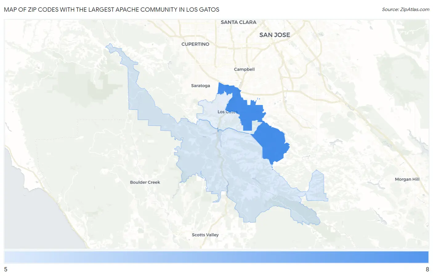 Zip Codes with the Largest Apache Community in Los Gatos Map
