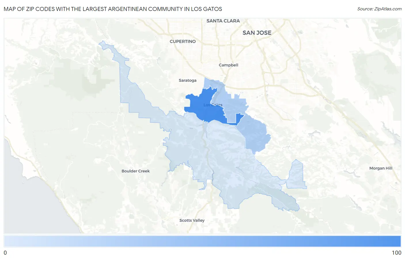 Zip Codes with the Largest Argentinean Community in Los Gatos Map