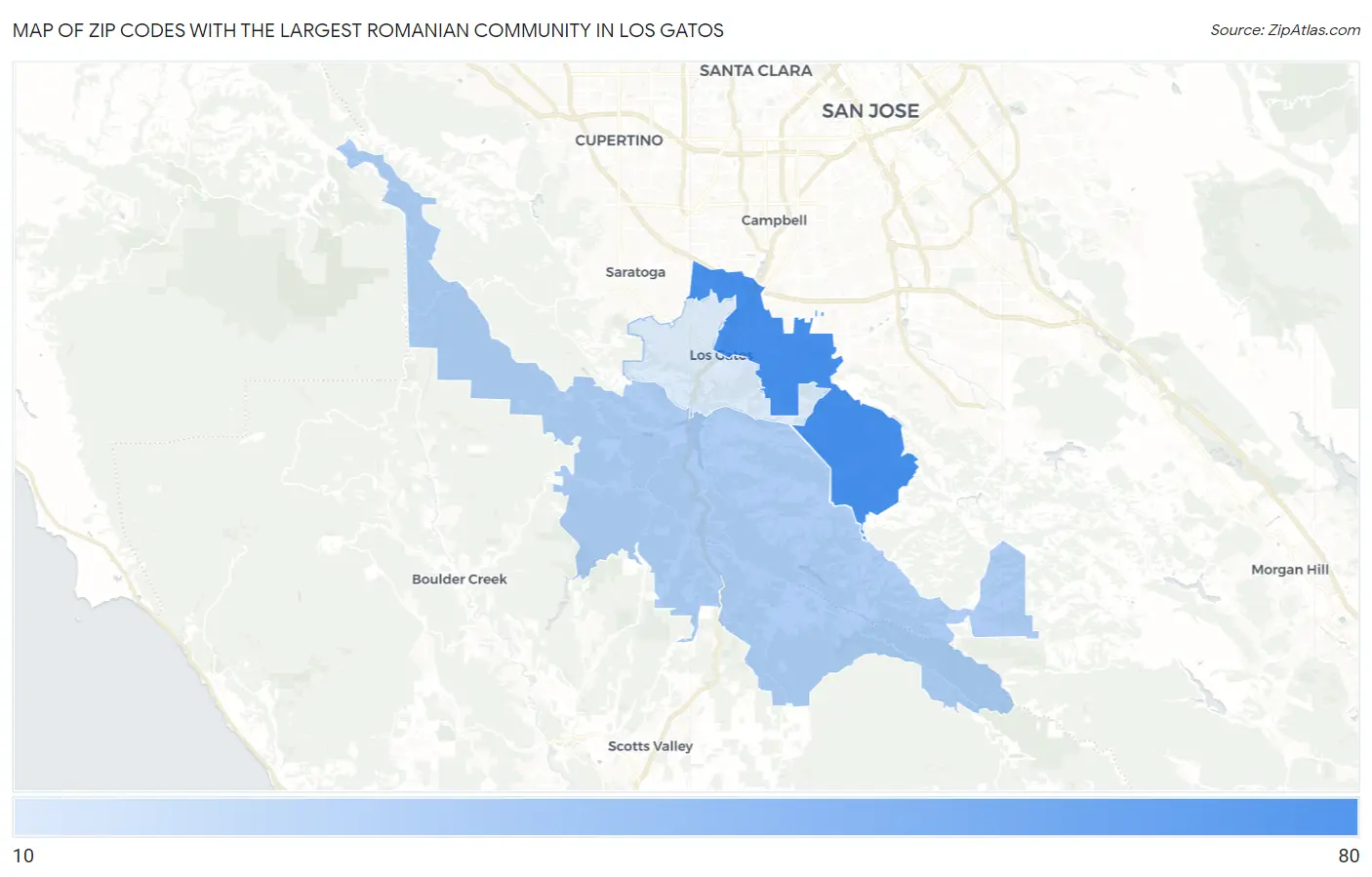Zip Codes with the Largest Romanian Community in Los Gatos Map