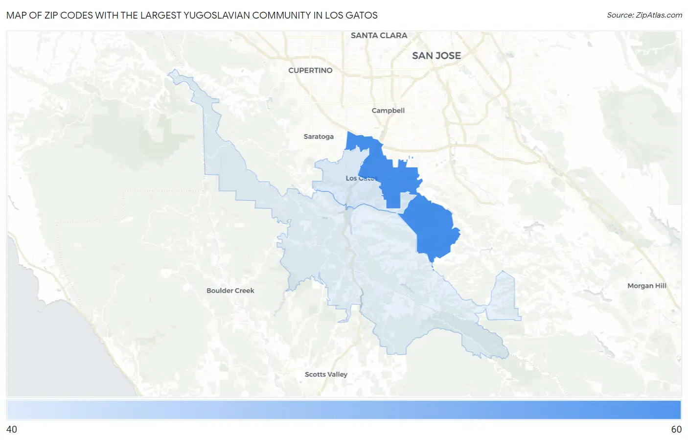 Zip Codes with the Largest Yugoslavian Community in Los Gatos Map