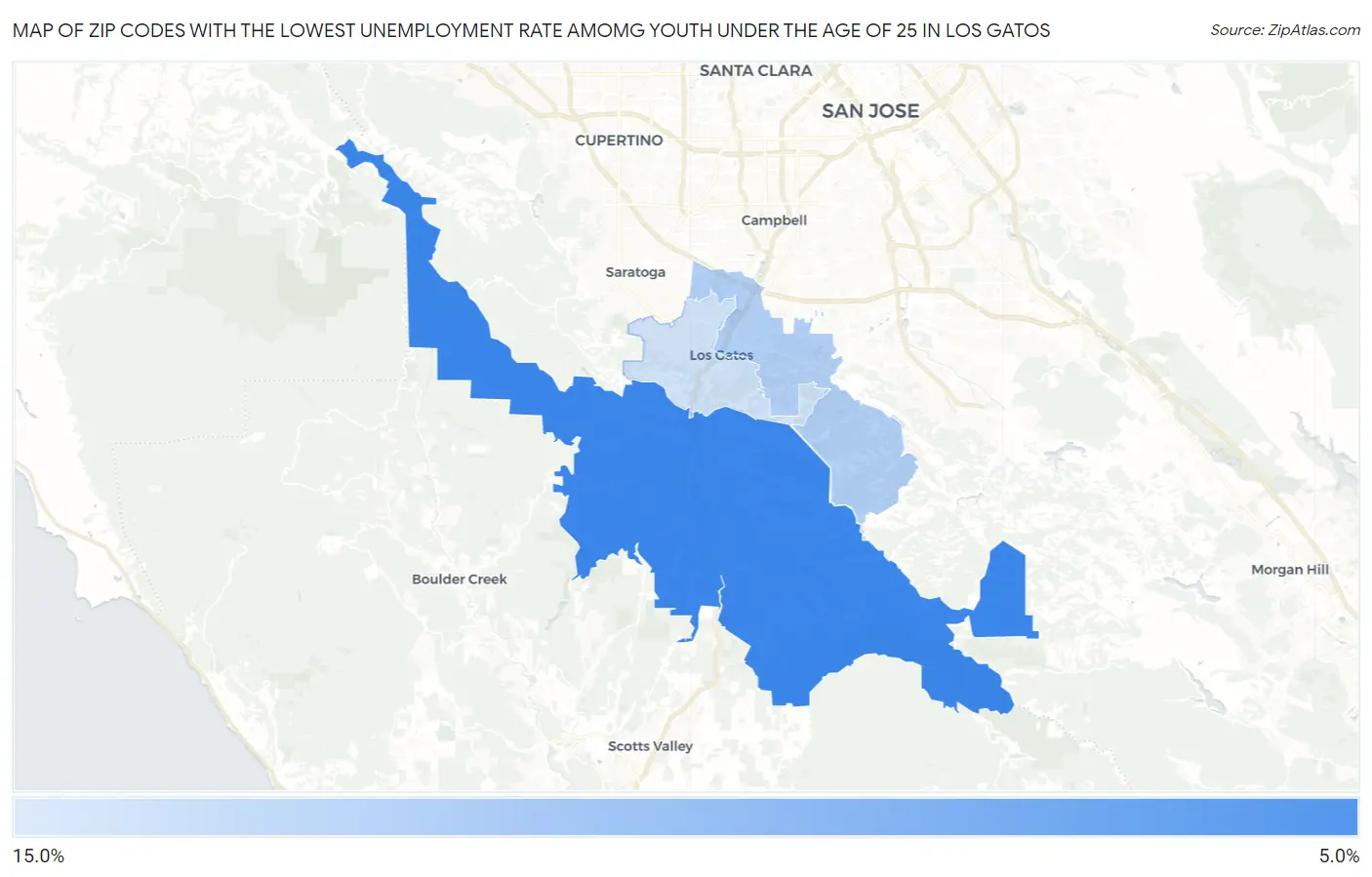 Zip Codes with the Lowest Unemployment Rate Amomg Youth Under the Age of 25 in Los Gatos Map