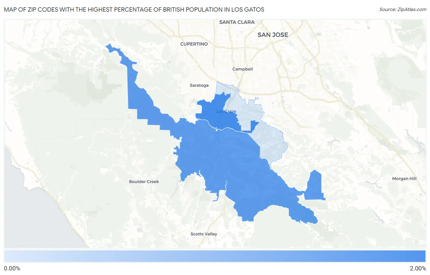 Zip Codes with the Highest Percentage of British Population in Los Gatos Map