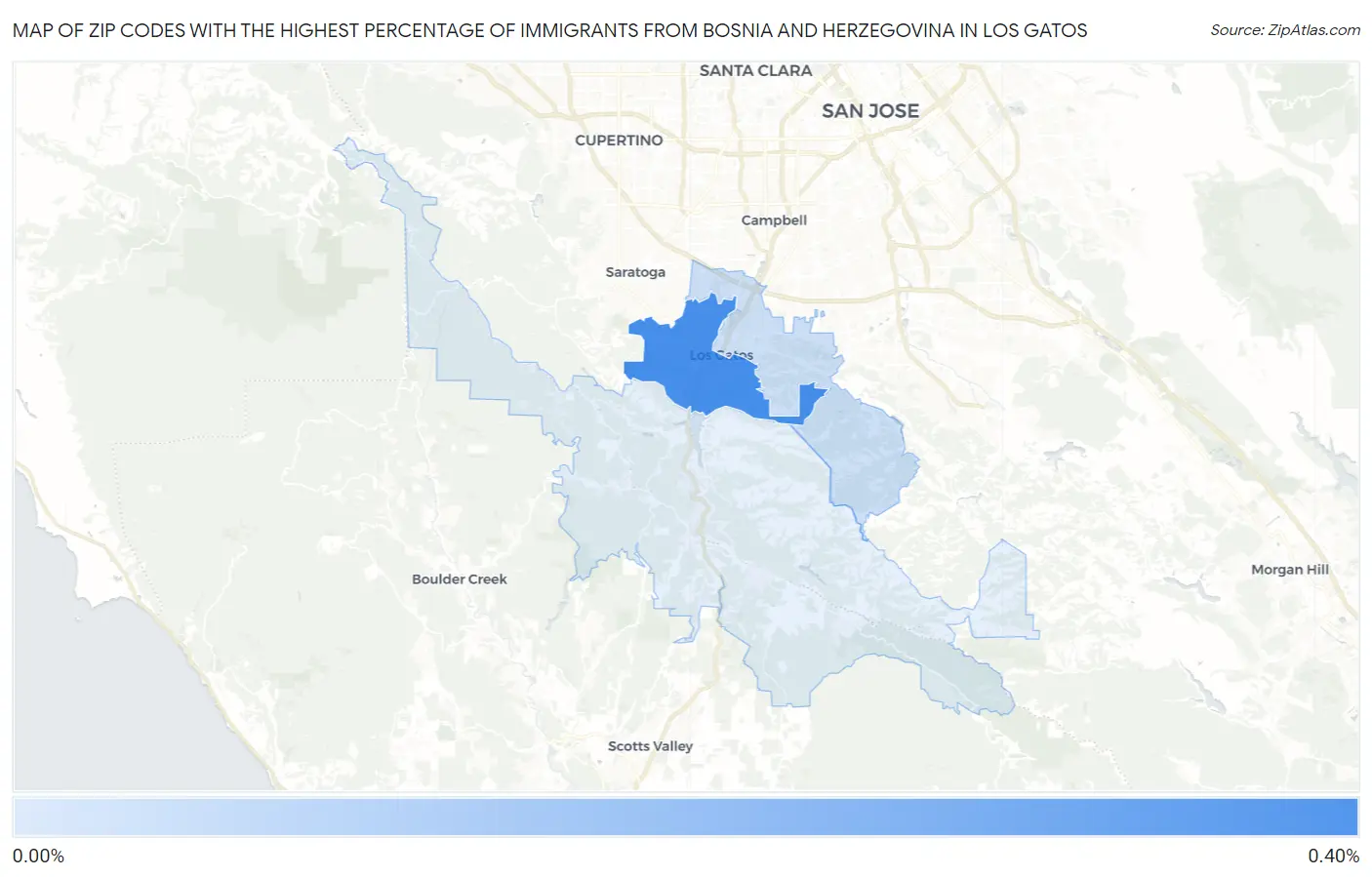 Zip Codes with the Highest Percentage of Immigrants from Bosnia and Herzegovina in Los Gatos Map