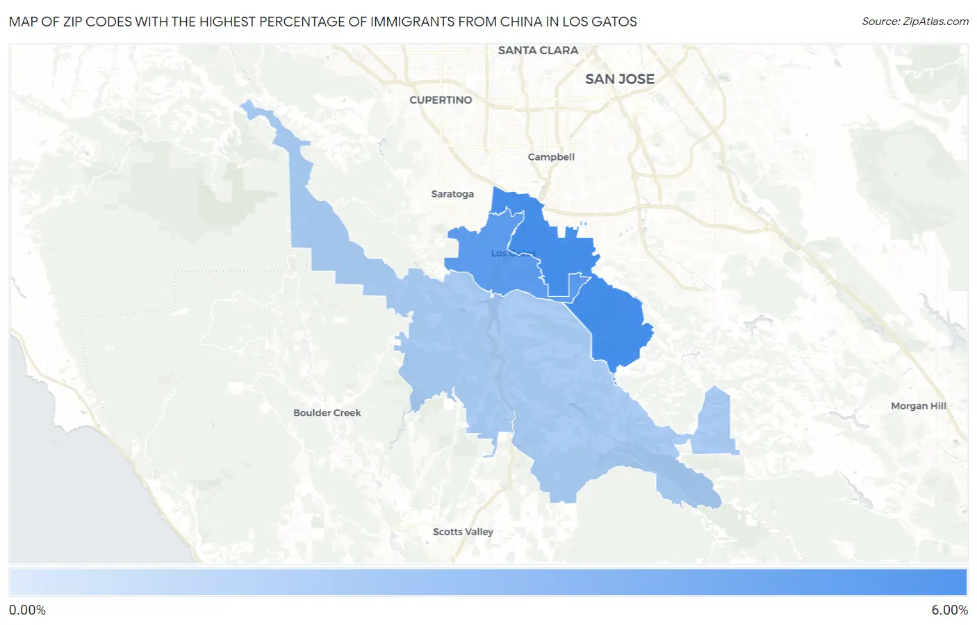 Zip Codes with the Highest Percentage of Immigrants from China in Los Gatos Map