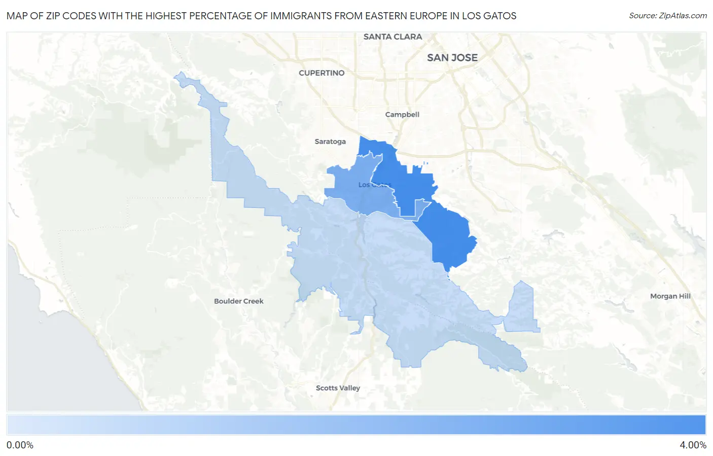 Zip Codes with the Highest Percentage of Immigrants from Eastern Europe in Los Gatos Map