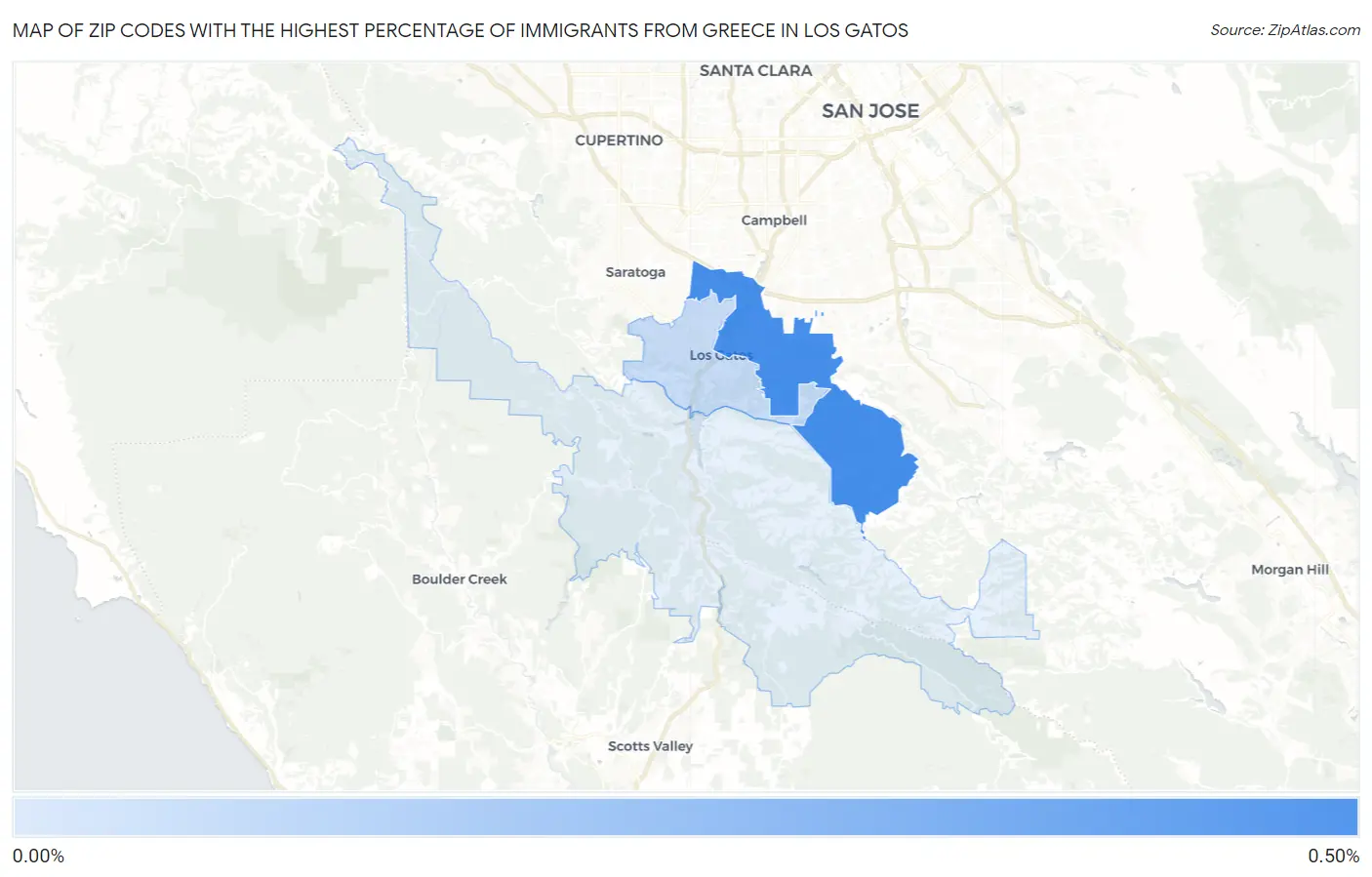 Zip Codes with the Highest Percentage of Immigrants from Greece in Los Gatos Map