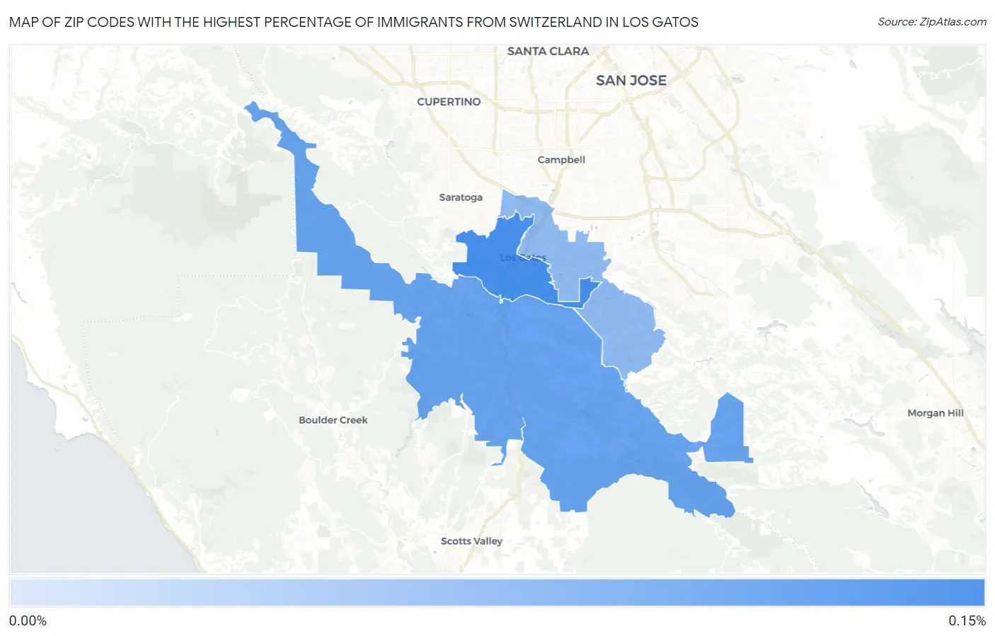 Zip Codes with the Highest Percentage of Immigrants from Switzerland in Los Gatos Map