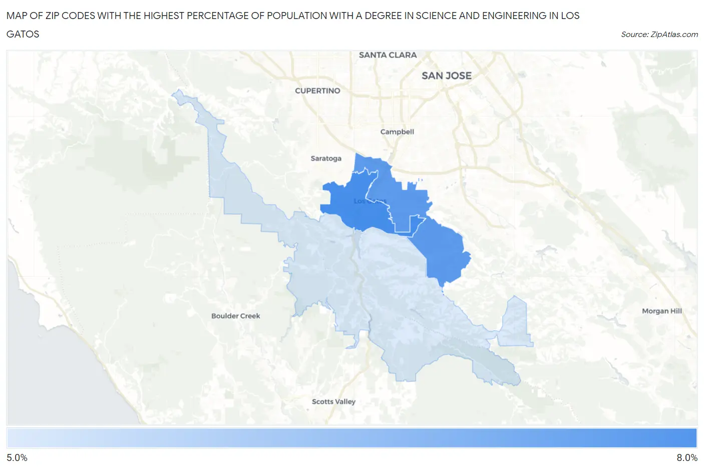 Zip Codes with the Highest Percentage of Population with a Degree in Science and Engineering in Los Gatos Map