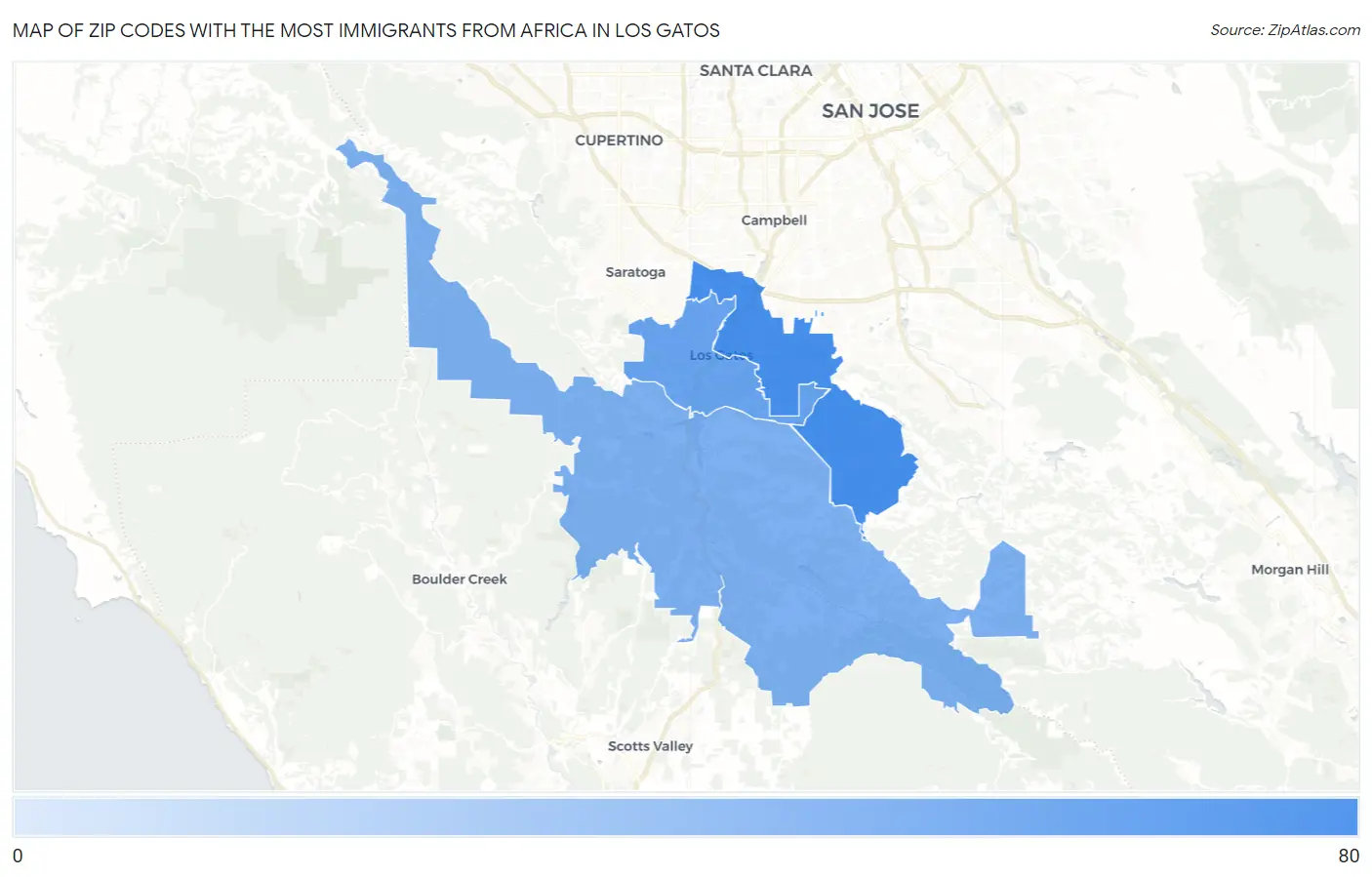 Zip Codes with the Most Immigrants from Africa in Los Gatos Map