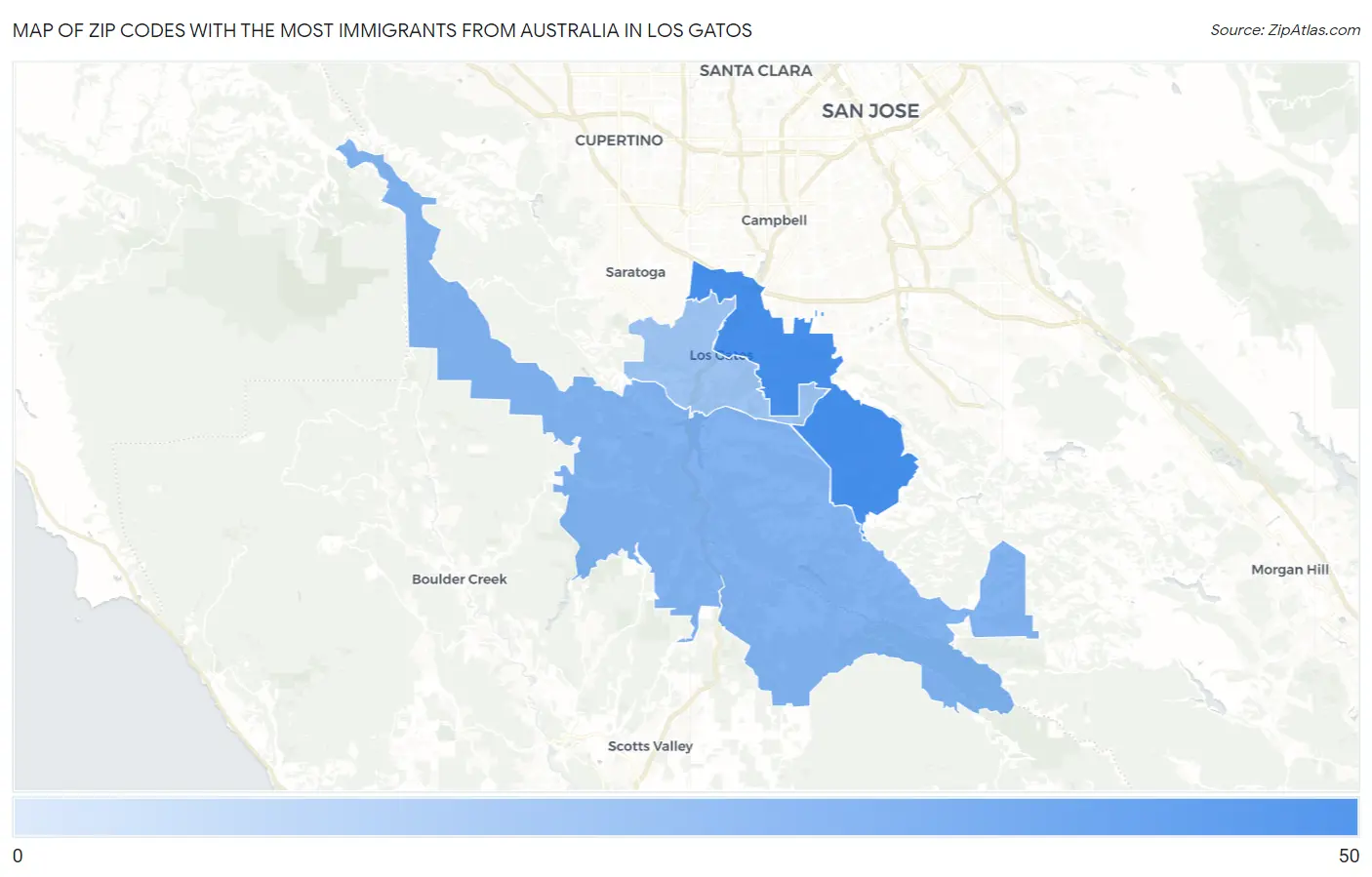 Zip Codes with the Most Immigrants from Australia in Los Gatos Map