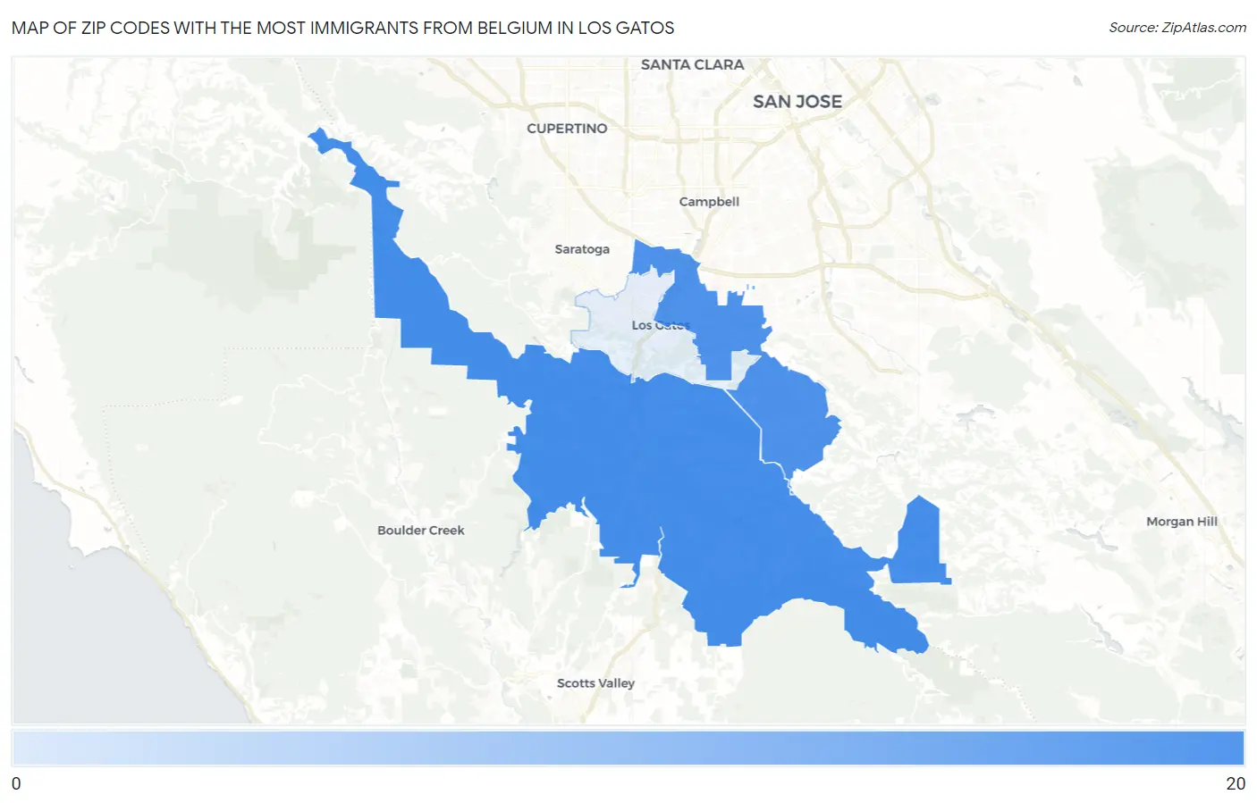 Zip Codes with the Most Immigrants from Belgium in Los Gatos Map