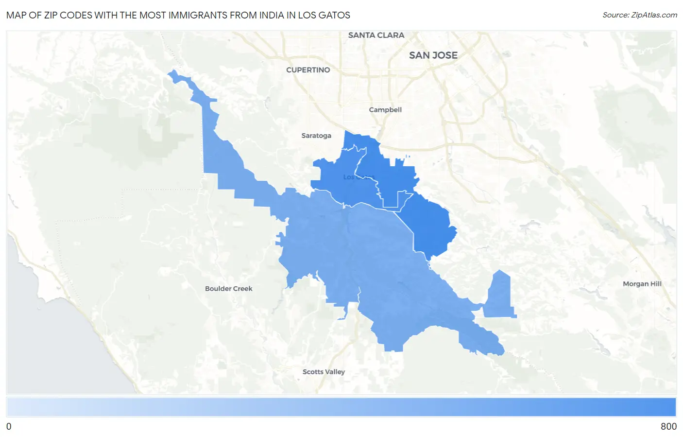 Zip Codes with the Most Immigrants from India in Los Gatos Map