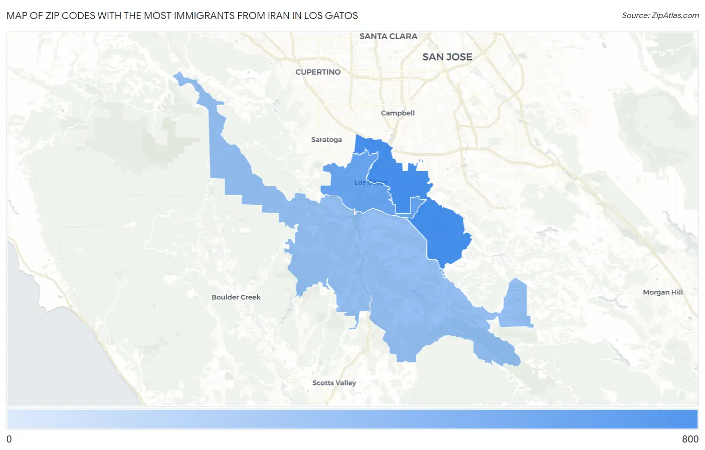 Zip Codes with the Most Immigrants from Iran in Los Gatos Map
