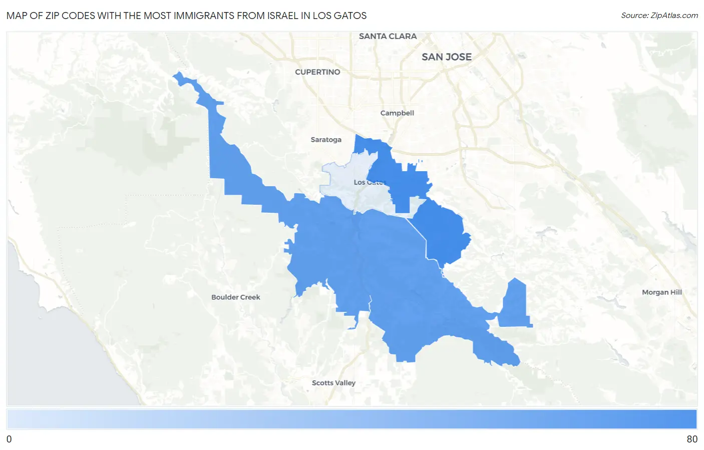 Zip Codes with the Most Immigrants from Israel in Los Gatos Map