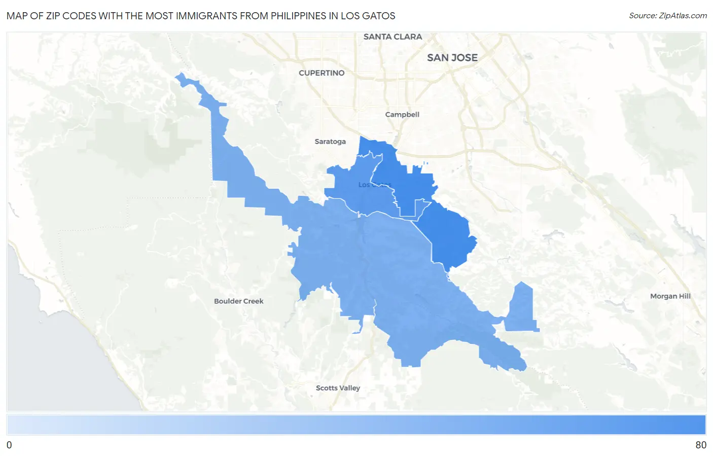 Zip Codes with the Most Immigrants from Philippines in Los Gatos Map