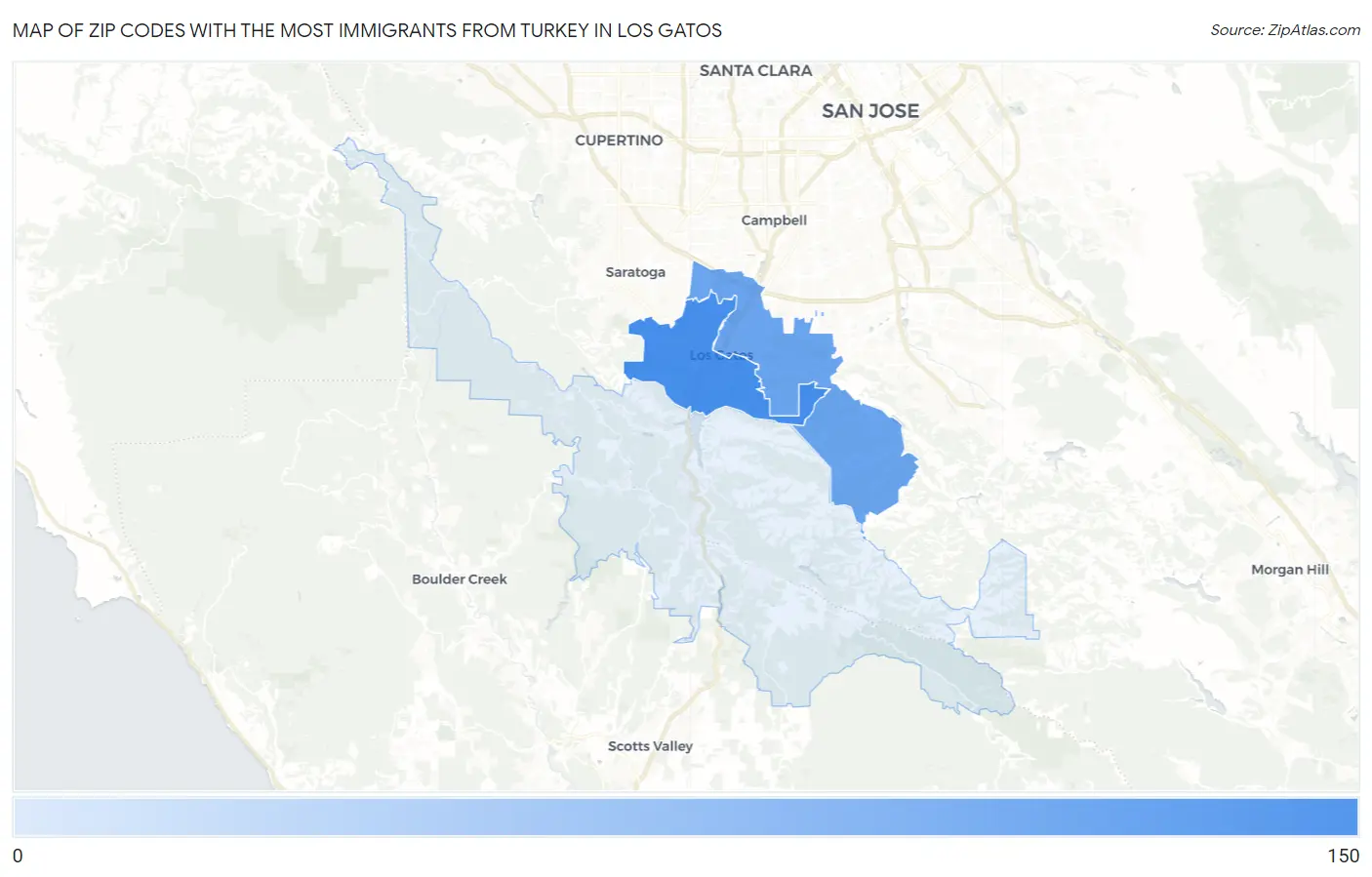 Zip Codes with the Most Immigrants from Turkey in Los Gatos Map
