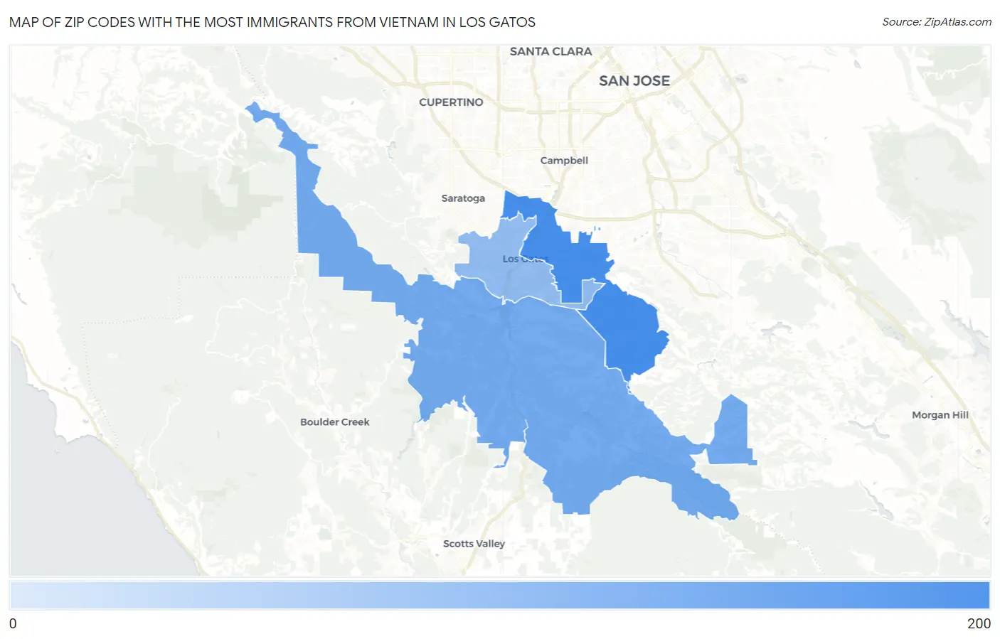 Zip Codes with the Most Immigrants from Vietnam in Los Gatos Map