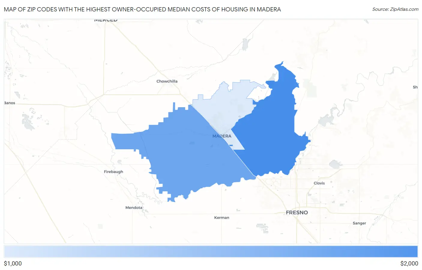 Zip Codes with the Highest Owner-Occupied Median Costs of Housing in Madera Map