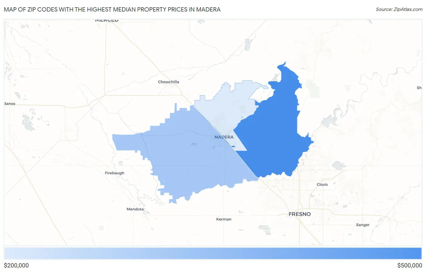 Zip Codes with the Highest Median Property Prices in Madera Map