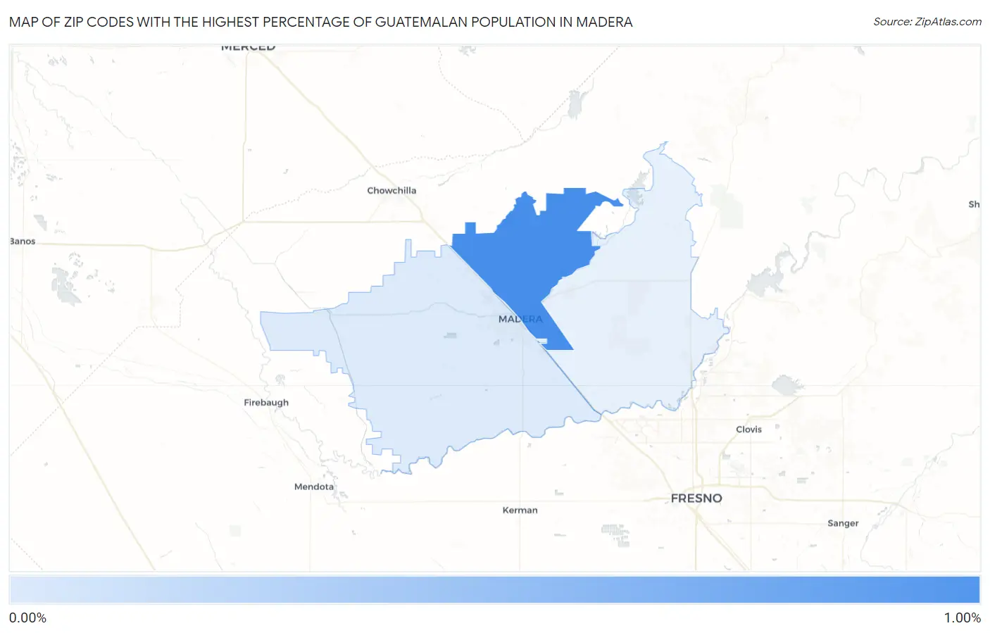 Zip Codes with the Highest Percentage of Guatemalan Population in Madera Map