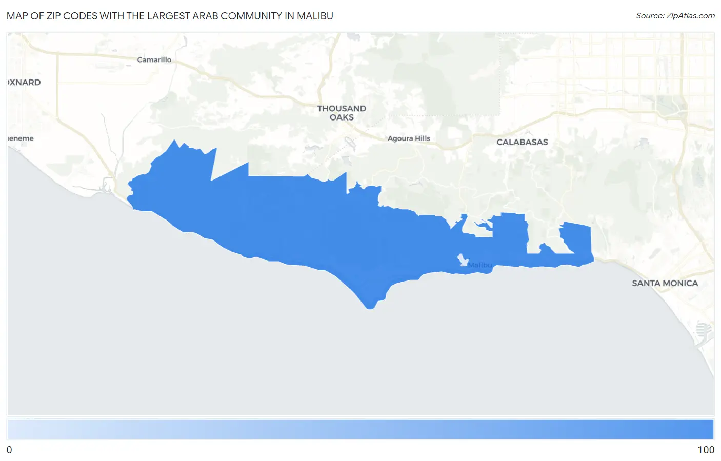 Zip Codes with the Largest Arab Community in Malibu Map