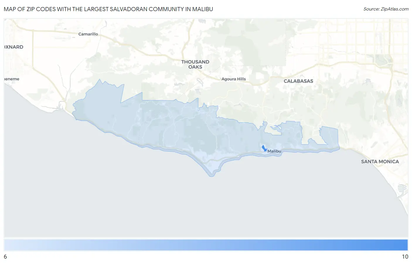 Zip Codes with the Largest Salvadoran Community in Malibu Map