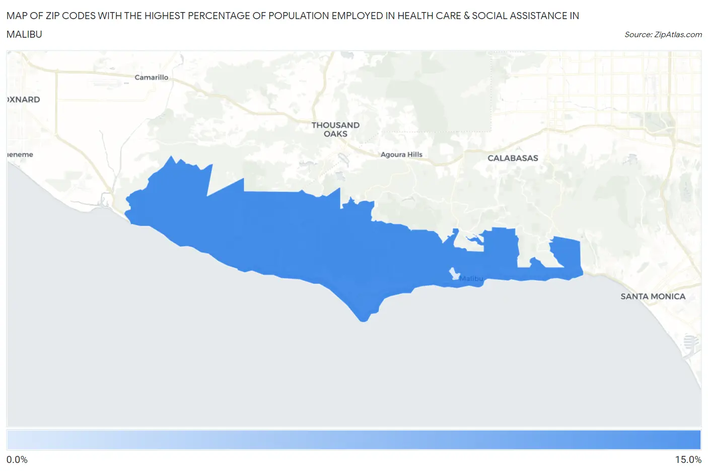 Zip Codes with the Highest Percentage of Population Employed in Health Care & Social Assistance in Malibu Map