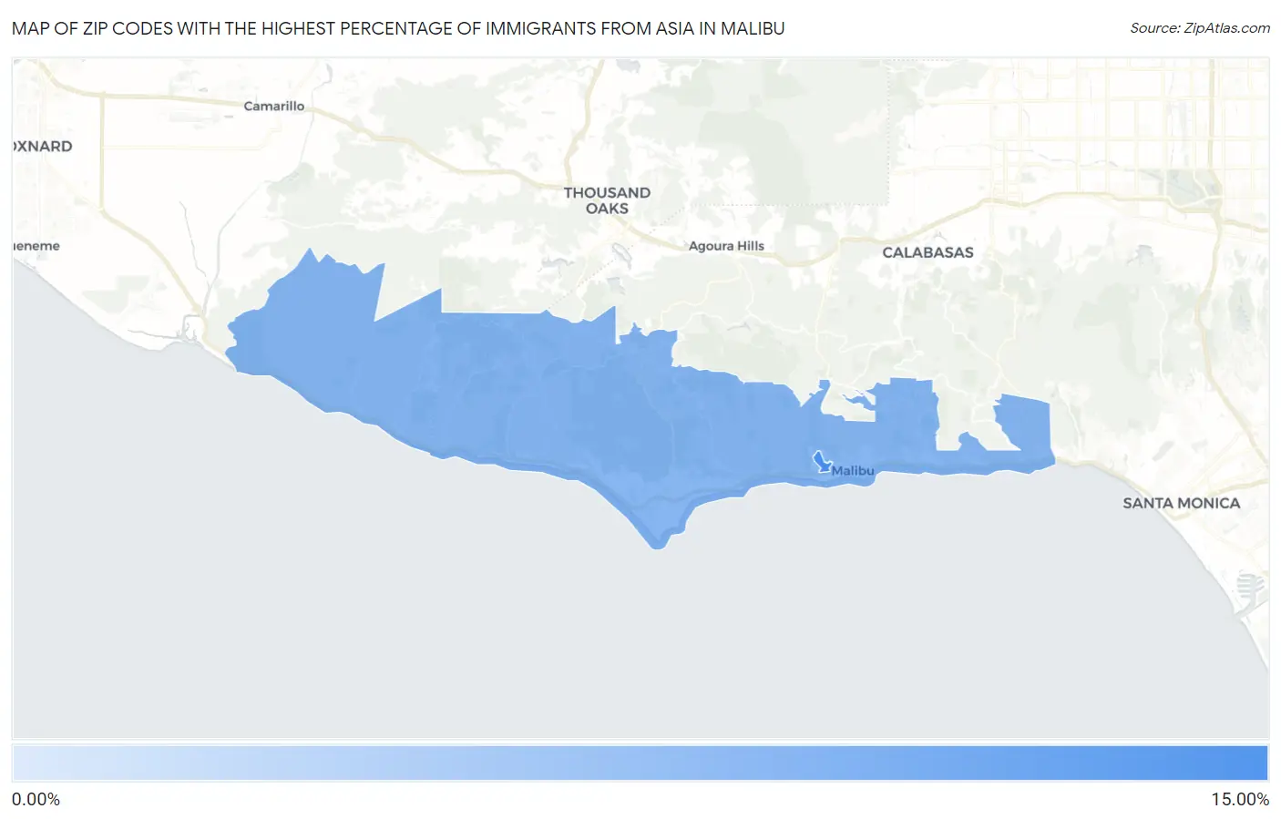 Zip Codes with the Highest Percentage of Immigrants from Asia in Malibu Map