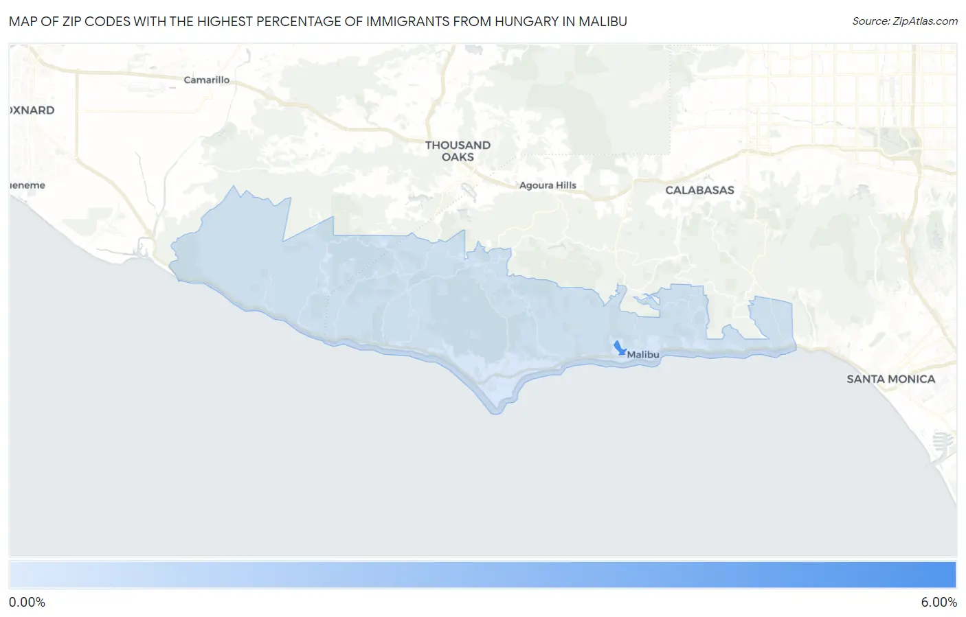 Zip Codes with the Highest Percentage of Immigrants from Hungary in Malibu Map