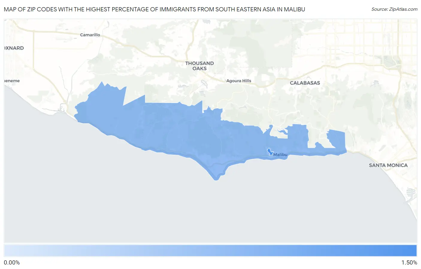 Zip Codes with the Highest Percentage of Immigrants from South Eastern Asia in Malibu Map