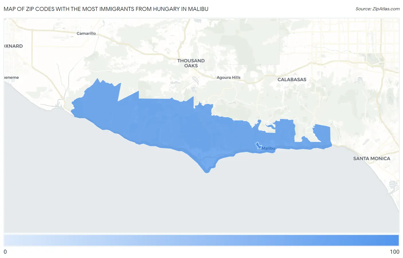 Zip Codes with the Most Immigrants from Hungary in Malibu Map