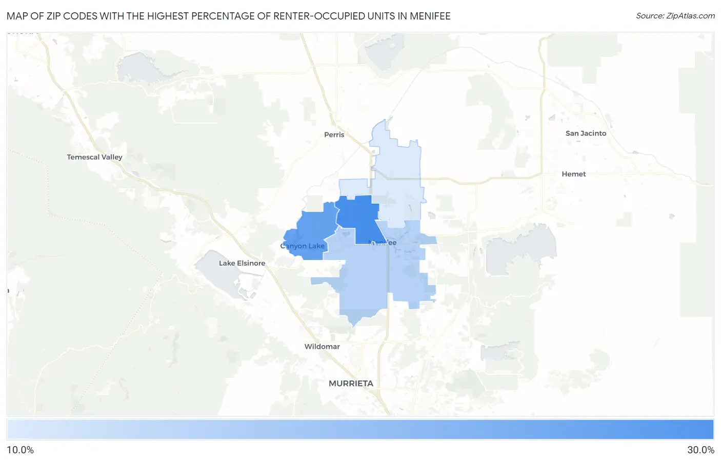 Zip Codes with the Highest Percentage of Renter-Occupied Units in Menifee Map