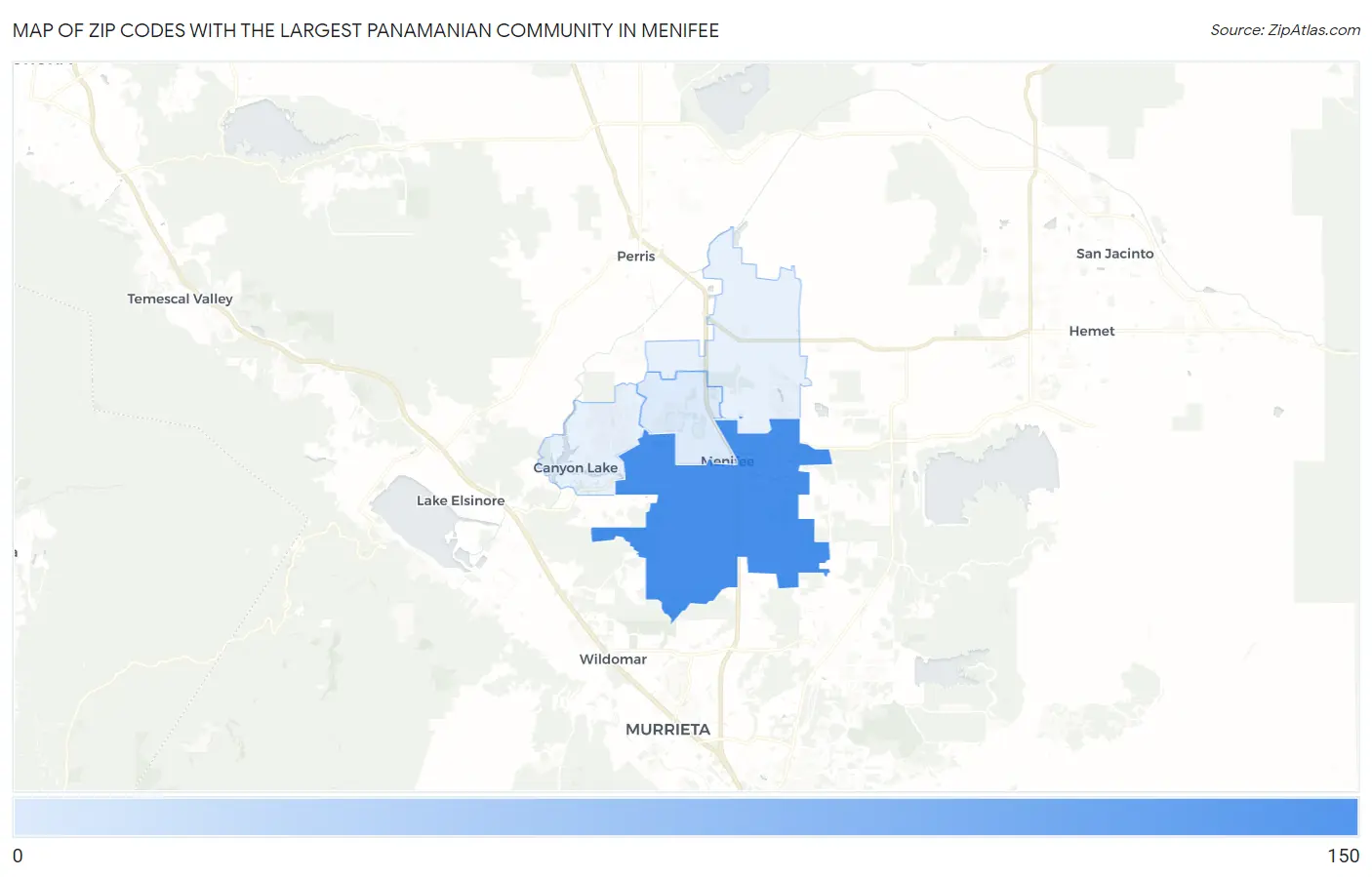 Zip Codes with the Largest Panamanian Community in Menifee Map