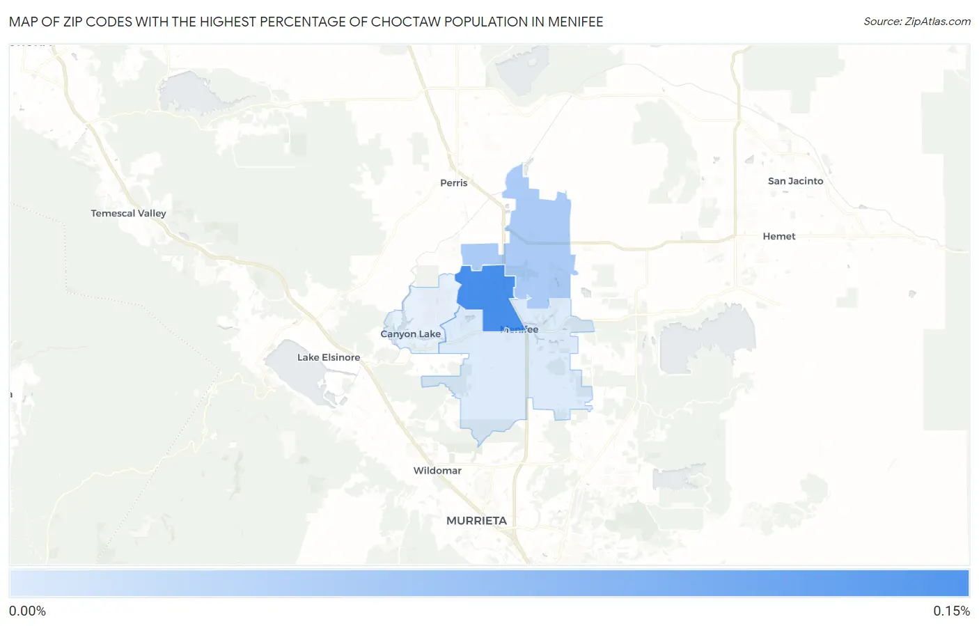 Zip Codes with the Highest Percentage of Choctaw Population in Menifee Map