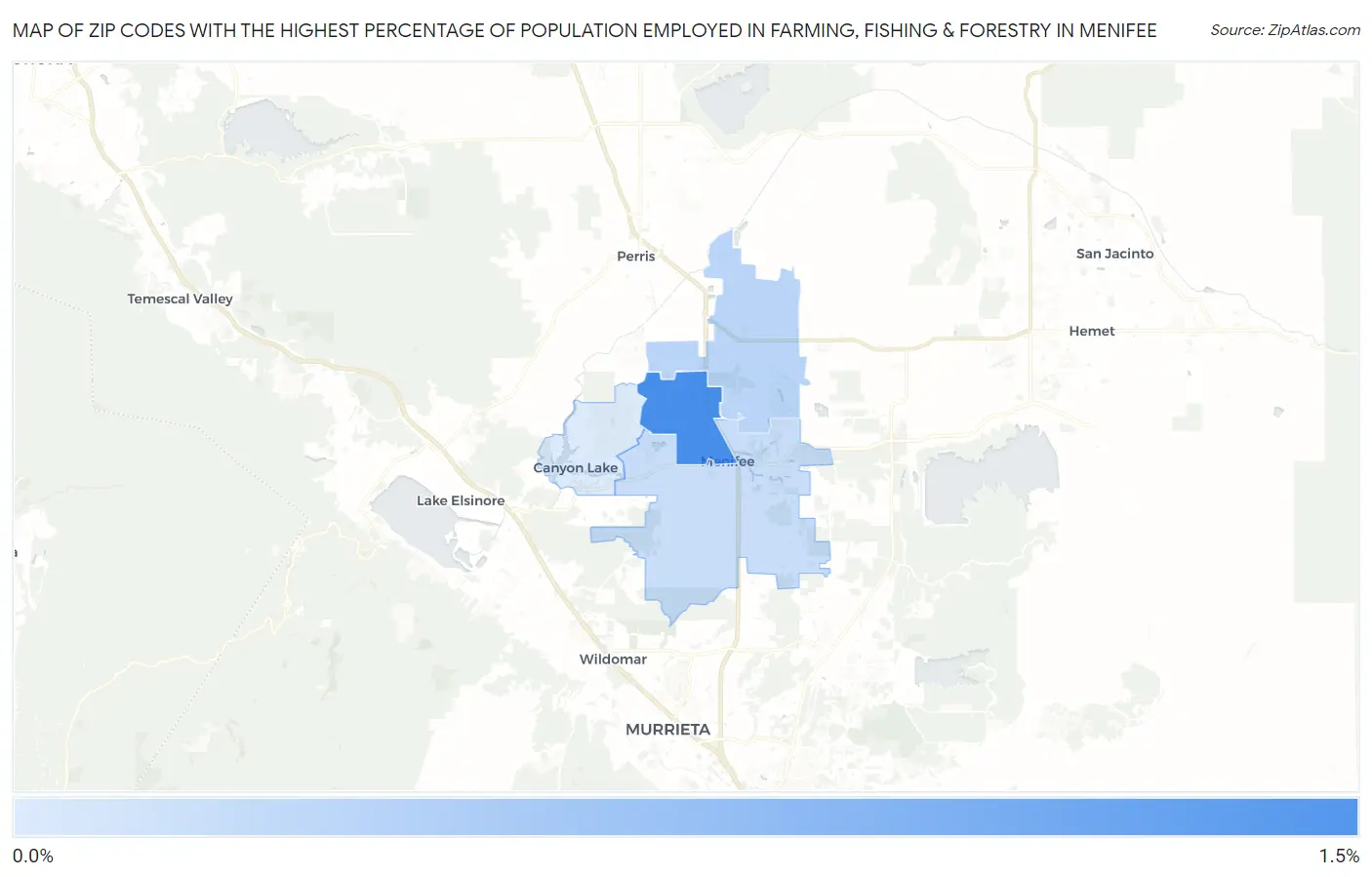 Zip Codes with the Highest Percentage of Population Employed in Farming, Fishing & Forestry in Menifee Map
