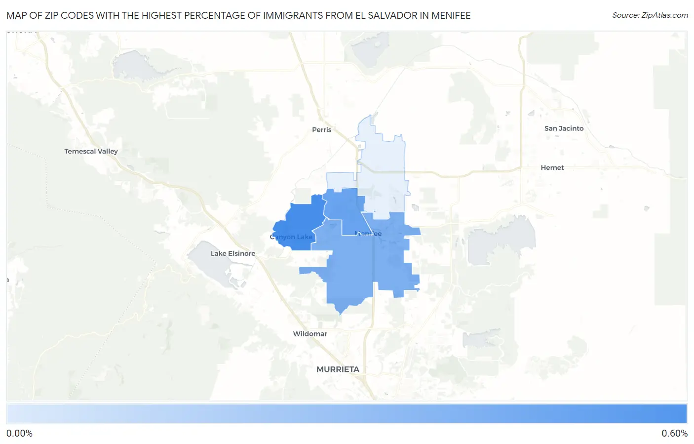 Zip Codes with the Highest Percentage of Immigrants from El Salvador in Menifee Map