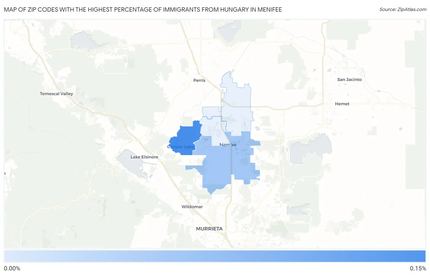 Zip Codes with the Highest Percentage of Immigrants from Hungary in Menifee Map