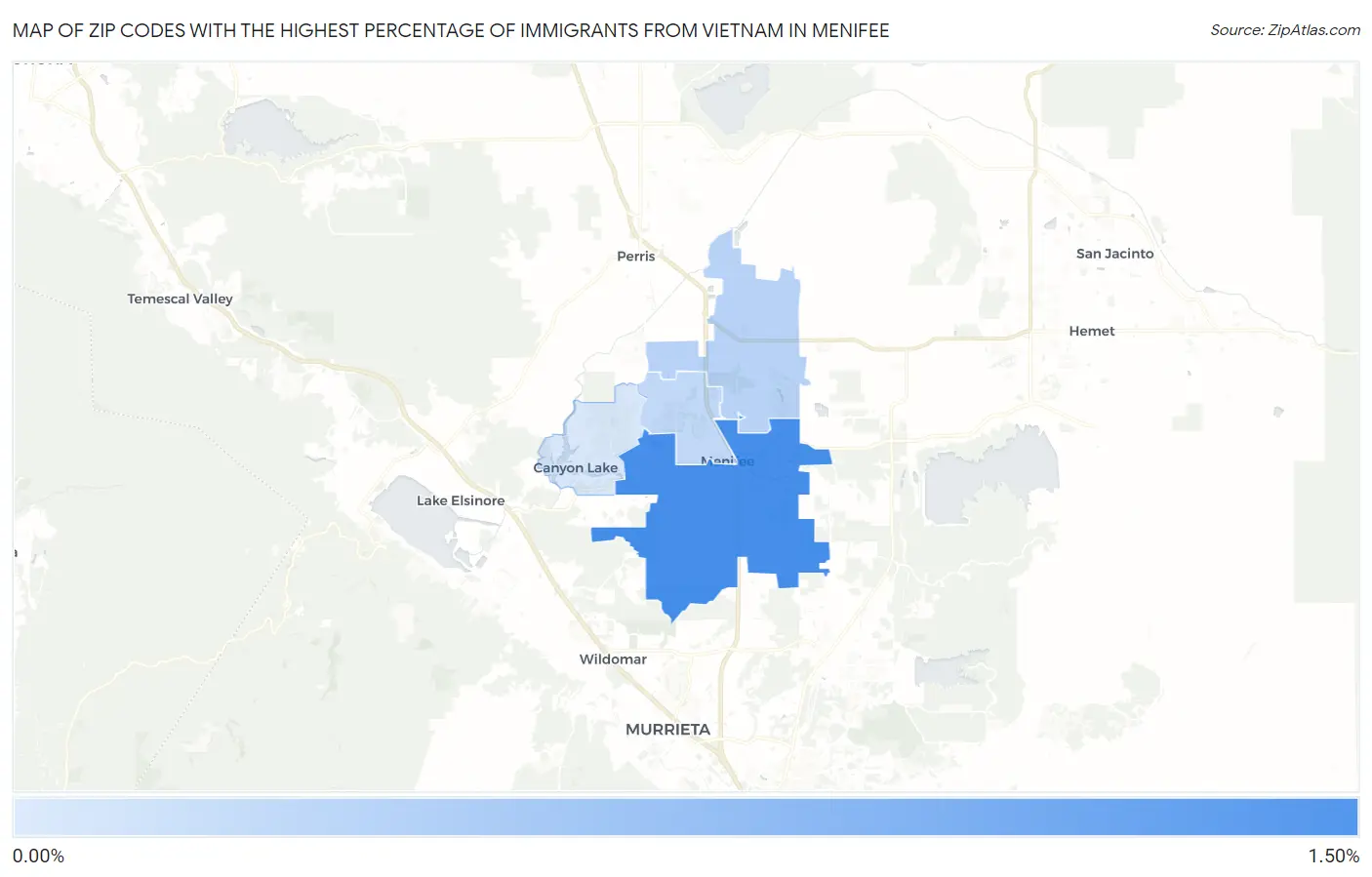 Zip Codes with the Highest Percentage of Immigrants from Vietnam in Menifee Map