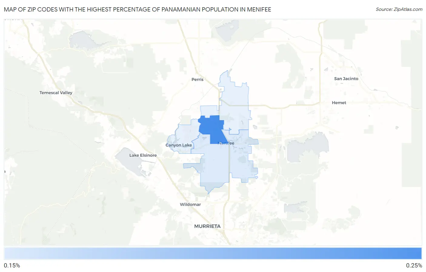 Zip Codes with the Highest Percentage of Panamanian Population in Menifee Map
