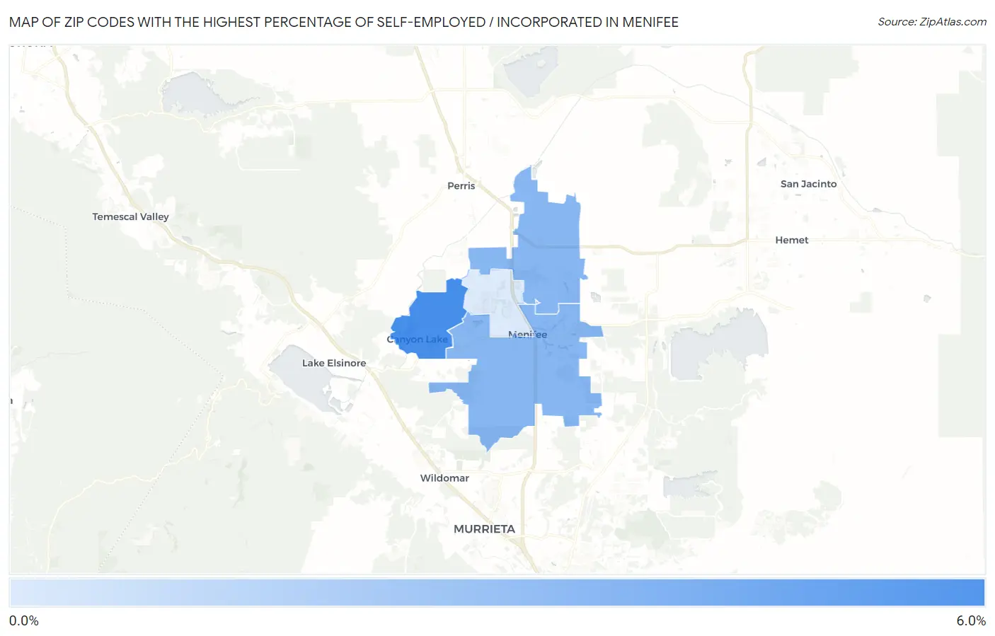 Zip Codes with the Highest Percentage of Self-Employed / Incorporated in Menifee Map