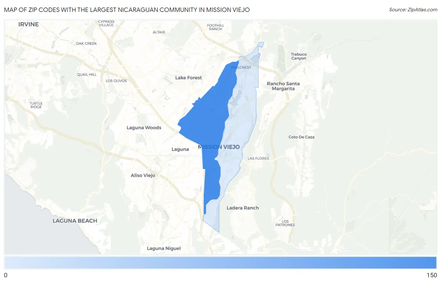 Zip Codes with the Largest Nicaraguan Community in Mission Viejo Map