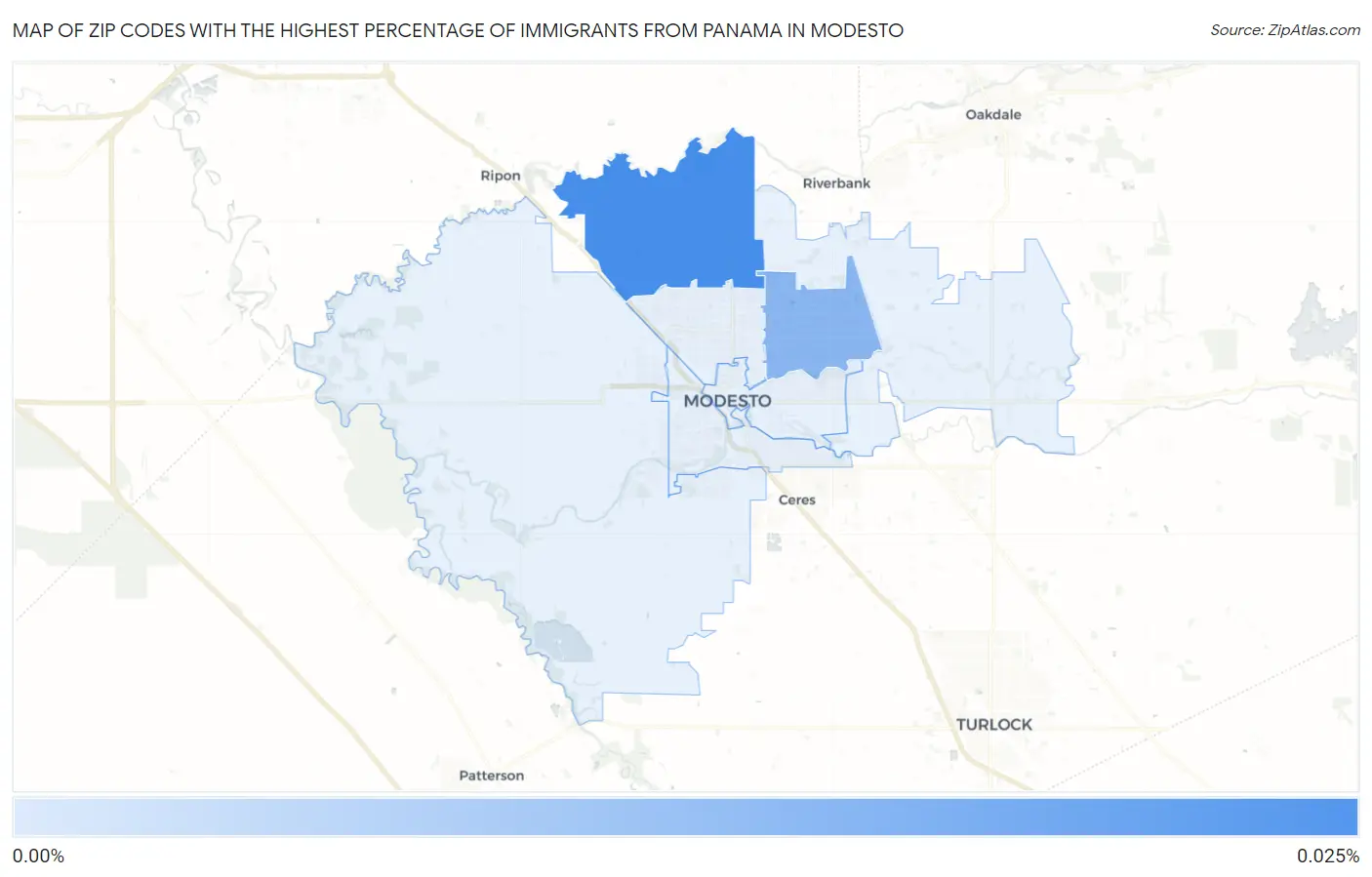 Zip Codes with the Highest Percentage of Immigrants from Panama in Modesto Map
