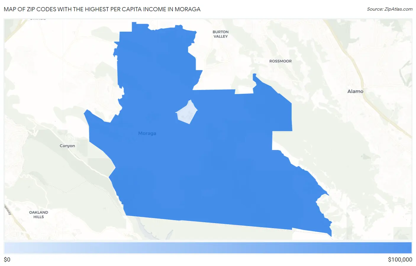 Zip Codes with the Highest Per Capita Income in Moraga Map